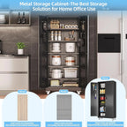 Aobabo 73''H Metal Garage Storage Cabinet with Wheels,Steel Cabinets with 2 Doors and 4 Adjustable Shelves for Home Office,Required Assembly,Black