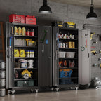 Aobabo 73''H Metal Garage Storage Cabinet with Wheels,Steel Cabinets with 2 Doors and 4 Adjustable Shelves for Home Office,Required Assembly,Black