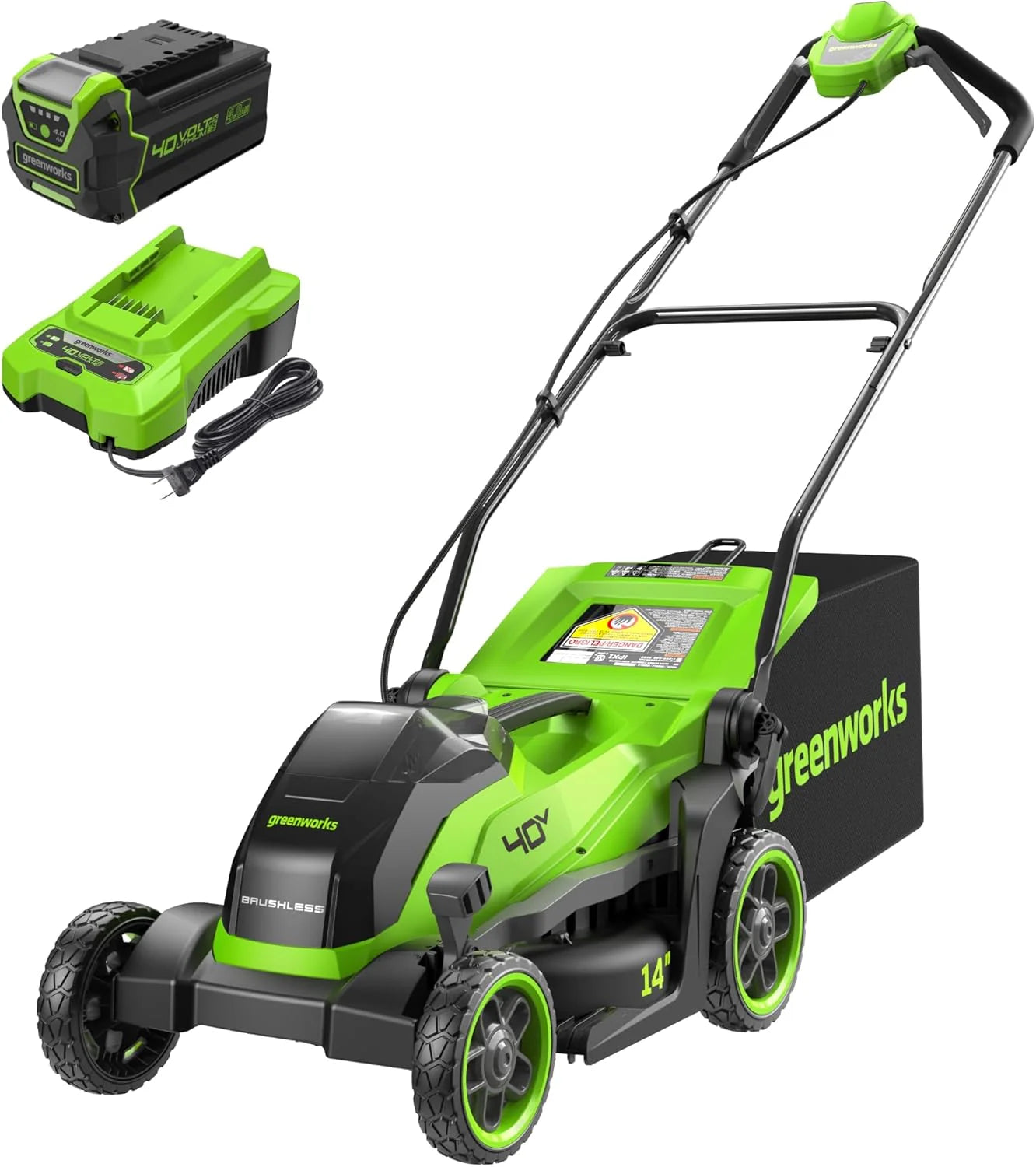 Greenworks 40V 16" Cordless Lawn Mower Ultra-Light Push Mower 4.0Ah Battery Charger