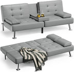 Homall Futon Sofa Bed, Leather Futon Couch with Removable Armrests, Adjustable Recliner Sleeper Sofa Bed with Dual Cup Holders for Living Room, Apartment, Office (Black)