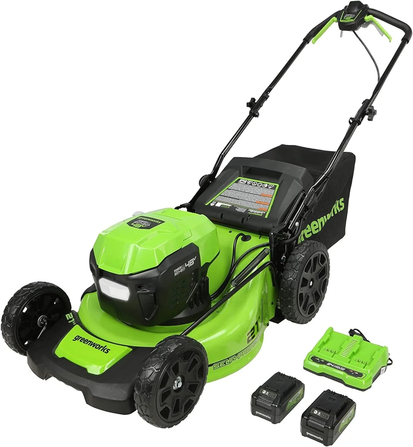 Greenworks 48V (24V x 2) 21" Brushless Self-Propelled Mower+12" String Trimmer+320CFM Blower