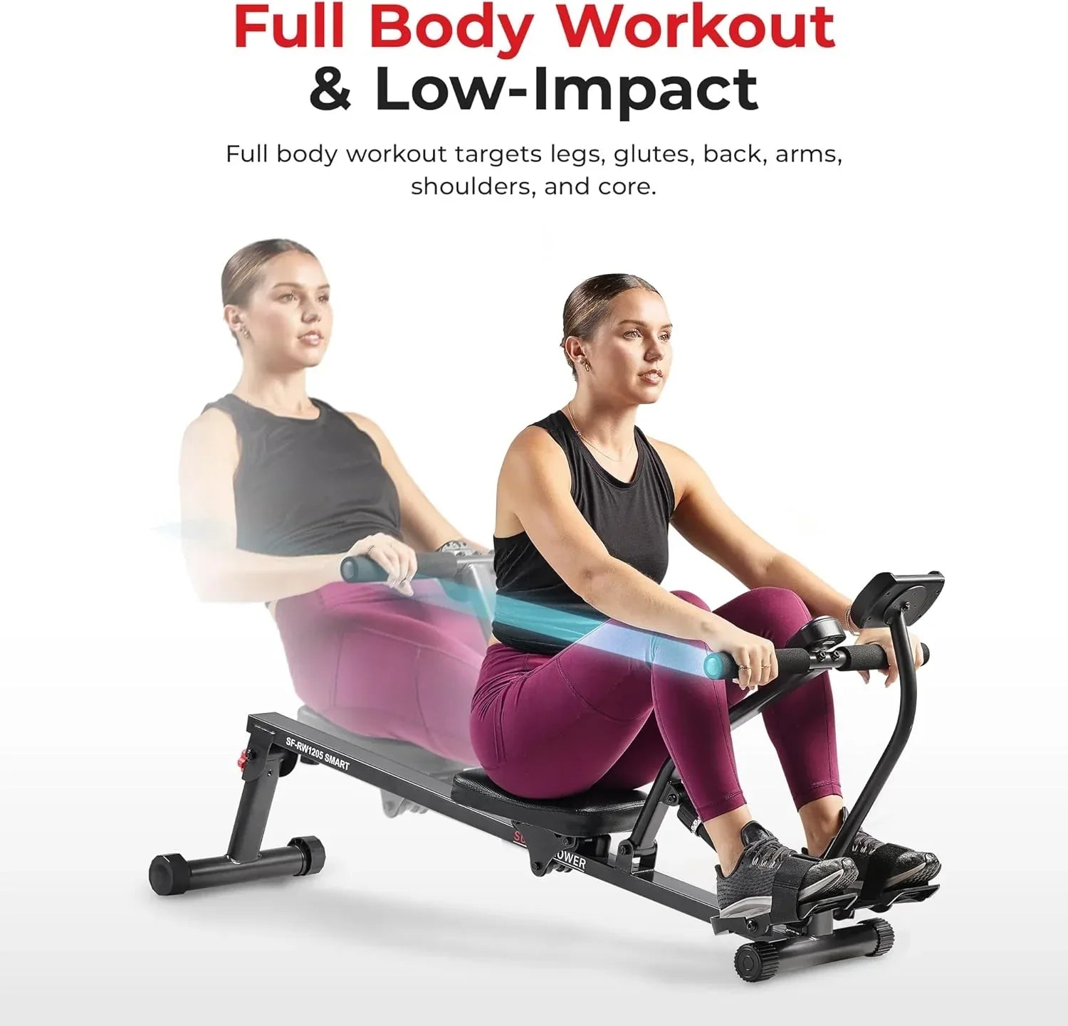 Sunny Health & Fitness Compact Adjustable Rowing Machine with 12 Levels of Resistance