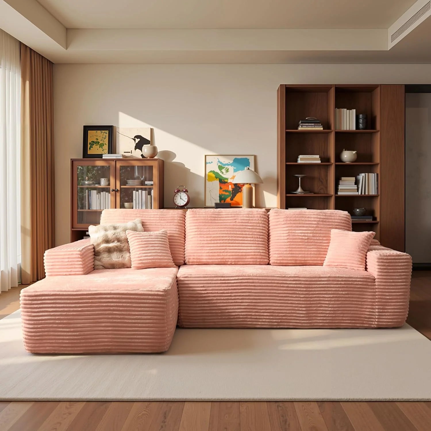 ovios 104" Cloud Sectional Couch with L-Shape Chaise,Modern Modular Sofa with Deep Seat, Upholstered Couches for Living Room Bedroom,No Assembly Required, Grey (Plush Corduroy Fabric)