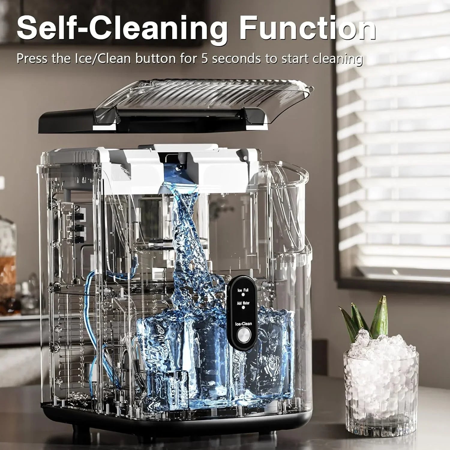 Nugget Ice Makers Countertop Pebble Ice Machine with Chewable Pellet Ice Self-Cleaning