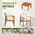 Flamaker Patio Furniture 4 Piece Outdoor Acacia Wood Patio Conversation Sofa Set with Table & Cushions Porch Furniture for Deck, Balcony, Backyard