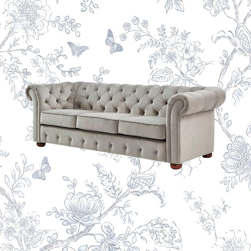 Alena 91.25&rdquo; Velvet Rolled Arm Chesterfield Sofa