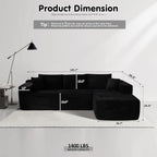 ovios 104" Cloud Sectional Couch with L-Shape Chaise,Modern Modular Sofa with Deep Seat, Upholstered Couches for Living Room Bedroom,No Assembly Required, Black (Corduroy Fabric)