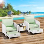 LEVELEVE Balcony Furniture 5 Piece Patio Conversation Set, PE Wicker Rattan Outdoor Lounge Chairs with Soft Cushions 2 Ottoman&Glass Table for Porch, Lawn-Brown Wicker