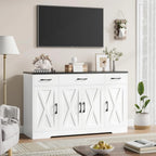 HOSTACK Buffet Cabinet with Drawers, 55" Large Sideboard Buffet Storage Cabinet with Shelves and Doors, Modern Farmhouse Coffee Bar Station Wood Kitchen Table for Kitchen, Dining Room, White/Rustic