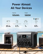 Portable Power Station 1800W (2400W Peak) Solar Generator 58 Minutes to Fully Charge
