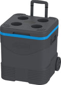Duramax Wheeled Cooler Box with PU Insulation and Cup Holders, Anthracite & Blue
