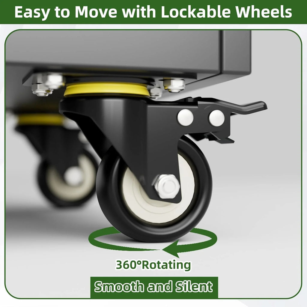 Aobabo 73''H Metal Garage Storage Cabinet with Wheels,Steel Cabinets with 2 Doors and 4 Adjustable Shelves for Home Office,Required Assembly,Black