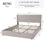 Allewie Queen Size Lift Up Storage Bed, Modern Wingback Headboard, Hydraulic Support, No Box Spring Needed, Light Beige