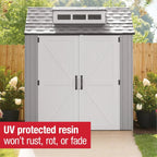 Rubbermaid Resin Outdoor Storage Shed With Floor Weather Resistant Gray Organization for Home