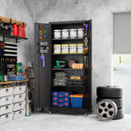 Aobabo 73''H Metal Garage Storage Cabinet with Wheels,Steel Cabinets with 2 Doors and 4 Adjustable Shelves for Home Office,Required Assembly,Black