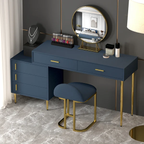 Modern Blue Makeup Vanity Set Retracted Dressing Table Cabinet&amp;Stool&amp;Mirror Included