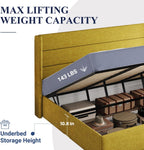 Allewie Queen Size Lift Up Storage Bed, Modern Wingback Headboard, Hydraulic Support, No Box Spring Needed, Light Beige