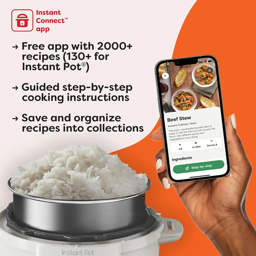 9-in-1 Multicooker, Pressure Cooker, Slow Cook, Rice Maker, Steamer, Sauté, Yogurt, Warmer & Sterilizer, Includes App With Over 800 Recipes, Stainless Steel, 6 Quarts