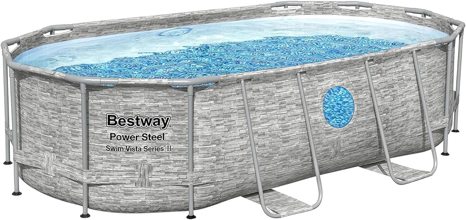 Power Steel Swim Vista Series II 14' x 8' 2" x 39.5" Above Ground Outdoor Swimming Pool Set