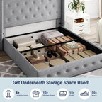 Allewie Queen Size Lift Up Storage Bed, Modern Wingback Headboard, Hydraulic Support, No Box Spring Needed, Light Beige