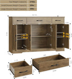 HOSTACK Buffet Cabinet with Drawers, 55" Large Sideboard Buffet Storage Cabinet with Shelves and Doors, Modern Farmhouse Coffee Bar Station Wood Kitchen Table for Kitchen, Dining Room, White/Rustic