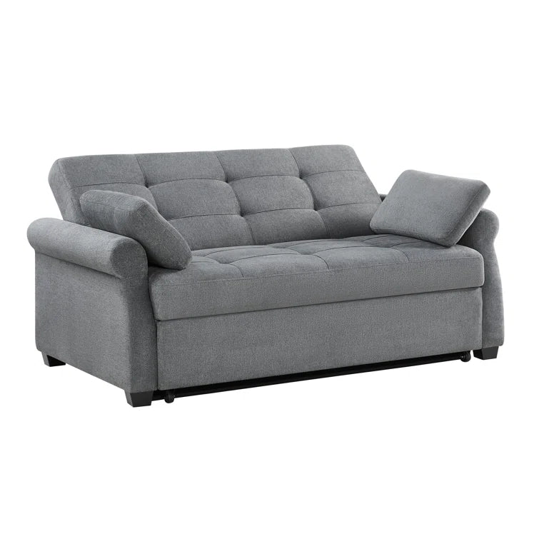 Serta Sabrina 73" Queen Rolled Arm Tufted Back Convertible Sleeper Sofa with Cushions (Dark Gray)