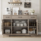 HOSTACK Buffet Cabinet with Drawers, 55" Large Sideboard Buffet Storage Cabinet with Shelves and Doors, Modern Farmhouse Coffee Bar Station Wood Kitchen Table for Kitchen, Dining Room, White/Rustic