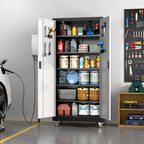 Aobabo 73''H Metal Garage Storage Cabinet with Wheels,Steel Cabinets with 2 Doors and 4 Adjustable Shelves for Home Office,Required Assembly,Black