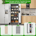 Aobabo 73''H Metal Garage Storage Cabinet with Wheels,Steel Cabinets with 2 Doors and 4 Adjustable Shelves for Home Office,Required Assembly,Black