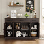 HOSTACK Buffet Cabinet with Drawers, 55" Large Sideboard Buffet Storage Cabinet with Shelves and Doors, Modern Farmhouse Coffee Bar Station Wood Kitchen Table for Kitchen, Dining Room, White/Rustic