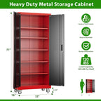 Aobabo 73''H Metal Garage Storage Cabinet with Wheels,Steel Cabinets with 2 Doors and 4 Adjustable Shelves for Home Office,Required Assembly,Black