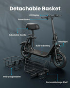 Gyroor Adult Electric Scooter with Large Center Basket 20 Mile Range Foldable and Seat