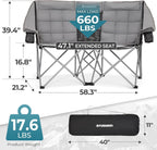 Double Camping Chair with Cooler 3-Person Folding Extra Large Camping Chair with 1000-Pound Load Capacity