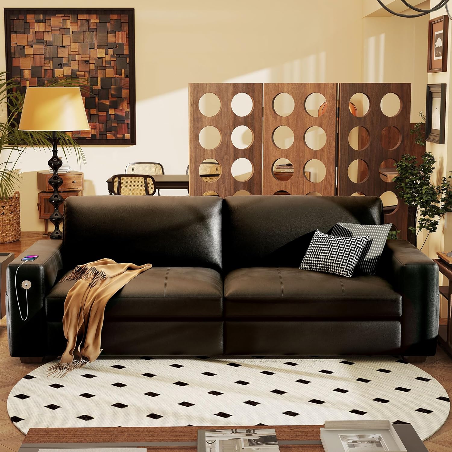 Hanherry 89" Sofa for Living Room, Modern Comfy Sofa with Medium Firm Seat Cushion, Removable Cover,Wide Armrest,USB/Type-C Port,Chenille Fabric Couches for Small Space,Apartment