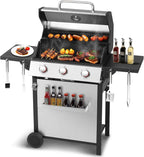 3-Burner Propane Gas Grill with 30,000 BTU Output - Double-layer Stainless Steel Grill Lid, Cast Iron Cooking Grids, Easy-Clean Grease Management & Even Heat Distribution for Perfect BBQs