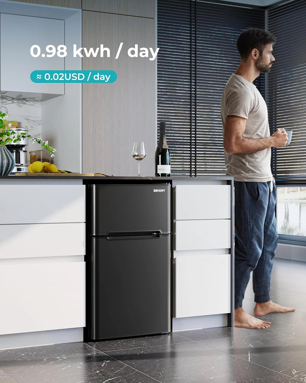 EUHOMY 3.2 Cu.Ft Mini Fridge with Freezer ?C 2-Door Compact Refrigerator for Bedroom, Dorm, Office or Apartment, Silver