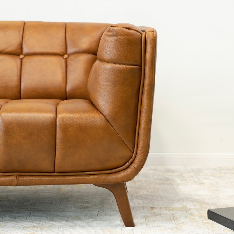 Ardrie 86'' Genuine Leather Flared Arm Sofa
