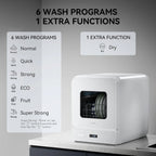 Hermitlux Countertop Dishwasher, 7 Washing Programs Portable Mini Dishwasher with 5-Liter Built-in Water Tank for Apartments & RVs, LED Light, Glass Door, No Hookup Needed