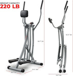 Sunny Health & Fitness Smart Air Walker Elliptical, Low-Impact 30-Inch Stride Home Glider Machine, Senior Cross Trainer for Indoor Cardio Exercise, Free SunnyFit App Bluetooth Connection- SF-E902SMART