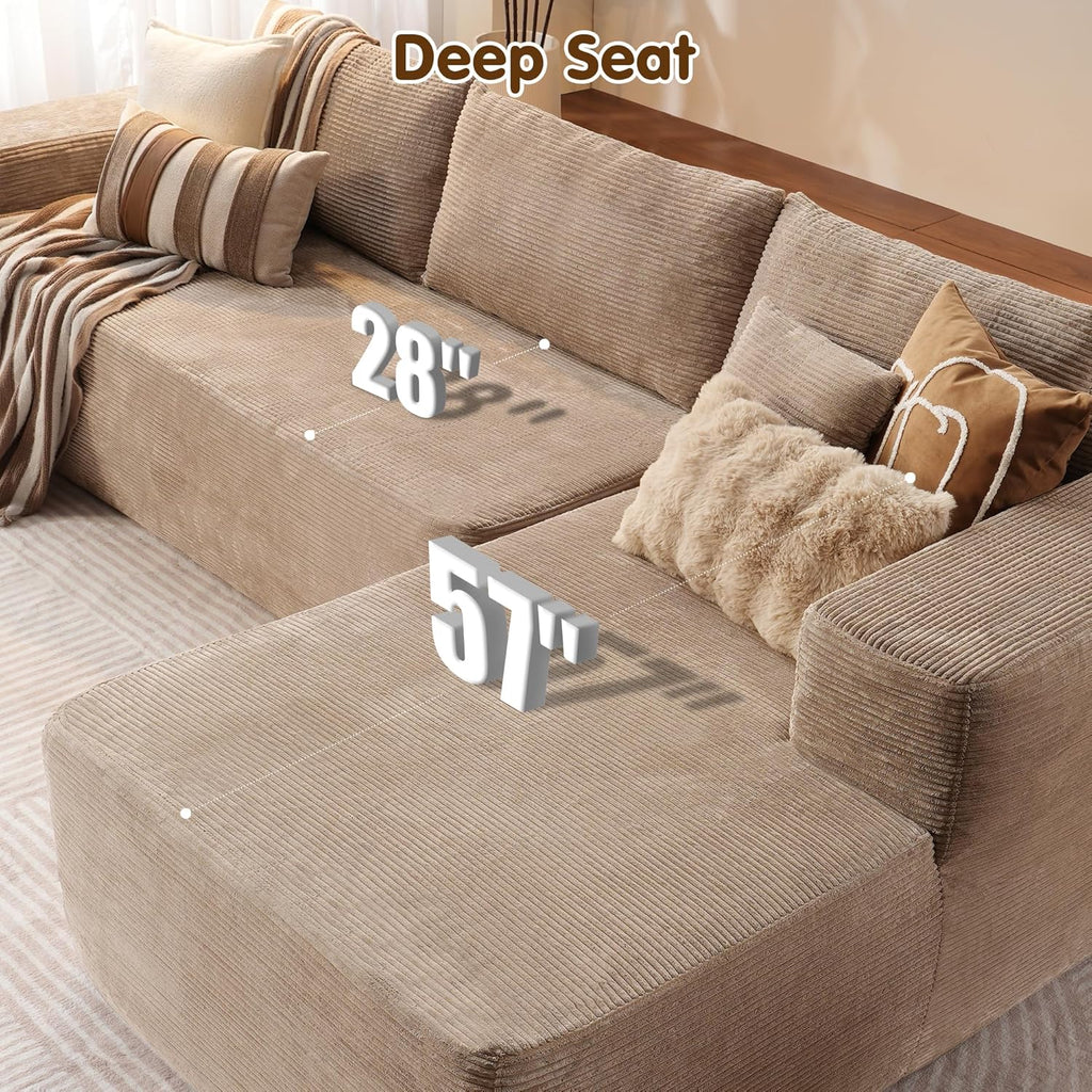 ovios 104" Cloud Sectional Couch with L-Shape Chaise,Modern Modular Sofa with Deep Seat, Upholstered Couches for Living Room Bedroom,No Assembly Required, Grey (Plush Corduroy Fabric)