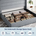 Allewie Queen Size Lift Up Storage Bed, Modern Wingback Headboard, Hydraulic Support, No Box Spring Needed, Light Beige