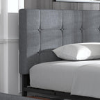 Allewie Upholstered Queen Size Platform Bed Frame with 4 Storage Drawers and Headboard, Square Stitched Button Tufted, Mattress Foundation with Wooden Slats Support, No Box Spring Needed, Light Grey