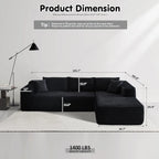 ovios 104" Cloud Sectional Couch with L-Shape Chaise,Modern Modular Sofa with Deep Seat, Upholstered Couches for Living Room Bedroom,No Assembly Required, Black (Corduroy Fabric)