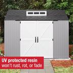 Rubbermaid Resin Outdoor Storage Shed With Floor (7 x 7 Ft) Weather Resistant Gray Organization for Home/Backyard/Garden Tools/Lawn Mower/Bike Storage/Pool Supplies