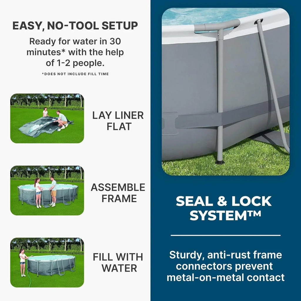 Power Steel 14' x 8'2" x 39.5" Oval Above Ground Pool Set Includes 530gal Filter Pump Ladder