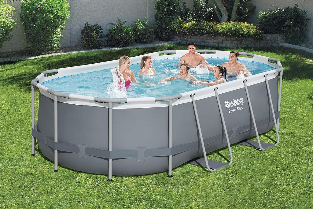 Power Steel 14' x 8'2" x 39.5" Oval Above Ground Pool Set Includes 530gal Filter Pump Ladder