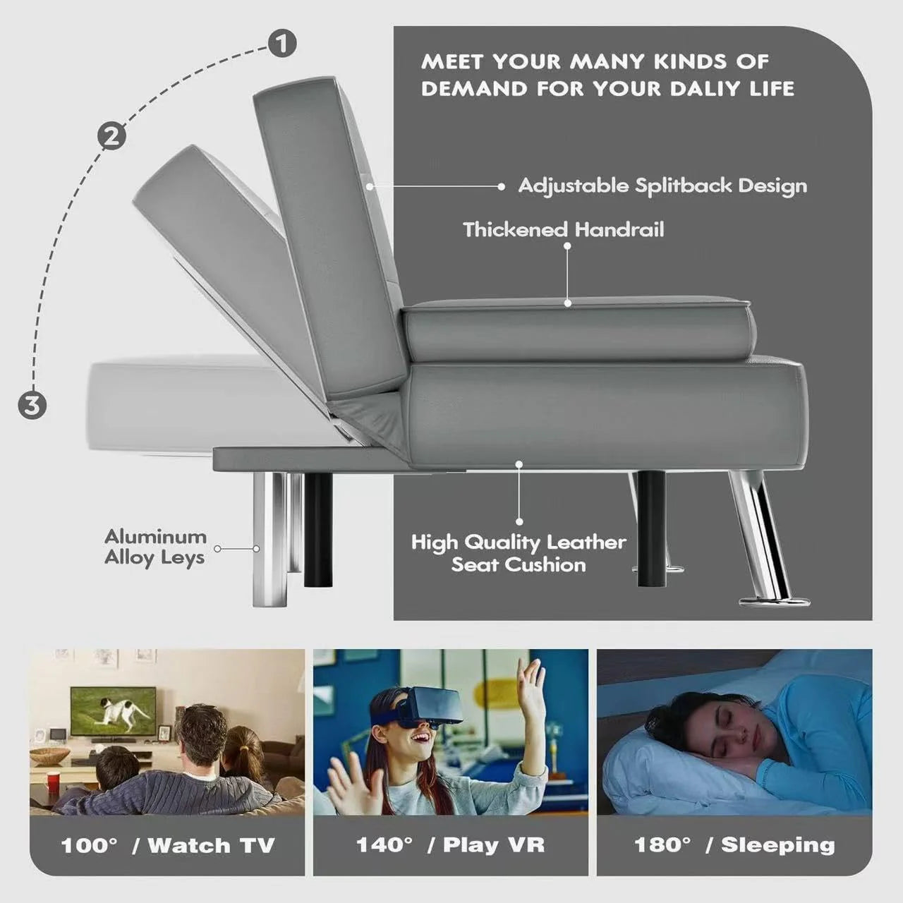 Homall Futon Sofa Bed, Leather Futon Couch with Removable Armrests, Adjustable Recliner Sleeper Sofa Bed with Dual Cup Holders for Living Room, Apartment, Office (Black)