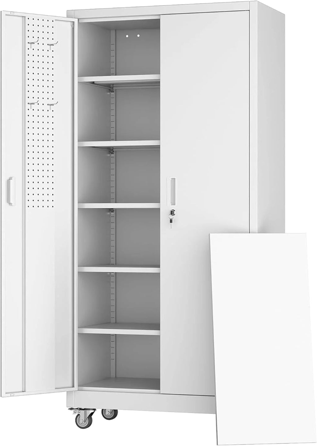 Aobabo 73''H Metal Garage Storage Cabinet with Wheels,Steel Cabinets with 2 Doors and 4 Adjustable Shelves for Home Office,Required Assembly,Black