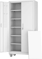 Aobabo 73''H Metal Garage Storage Cabinet with Wheels,Steel Cabinets with 2 Doors and 4 Adjustable Shelves for Home Office,Required Assembly,Black
