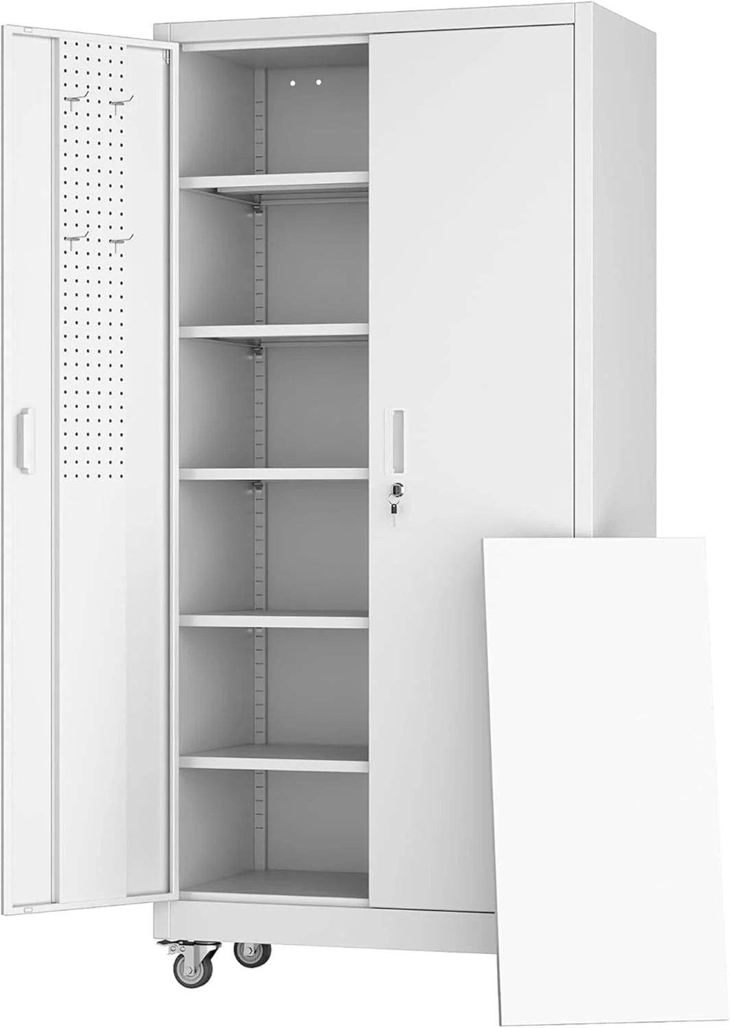 Aobabo 73''H Metal Garage Storage Cabinet with Wheels,Steel Cabinets with 2 Doors and 4 Adjustable Shelves for Home Office,Required Assembly,Black